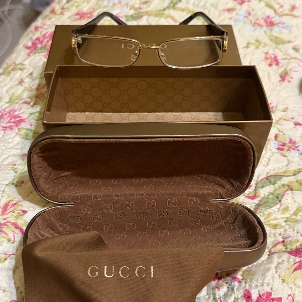 Gucci Gold-Tone Eyeglasses with Branded Case